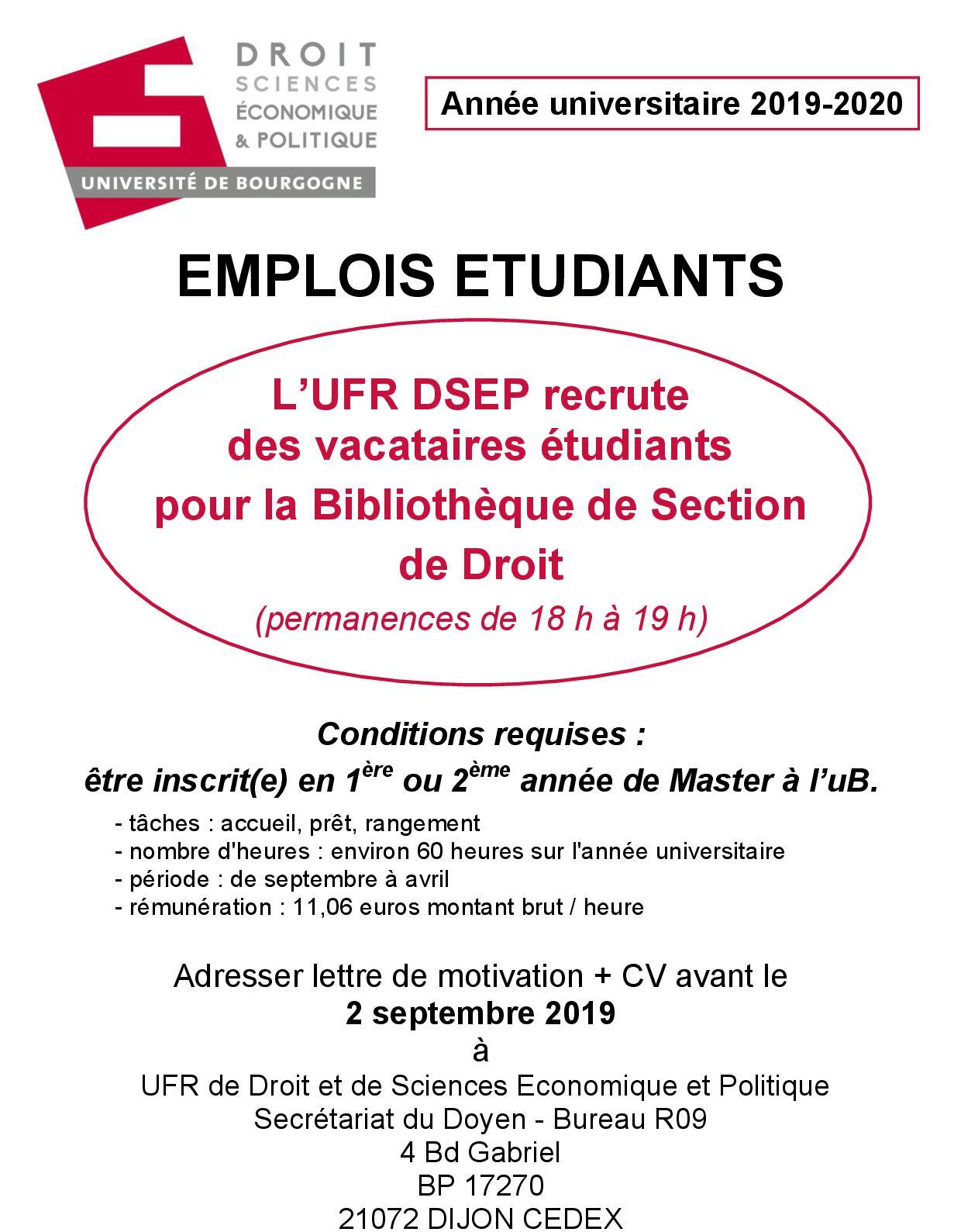 Affiche emplois étudiants 2019 20 BS