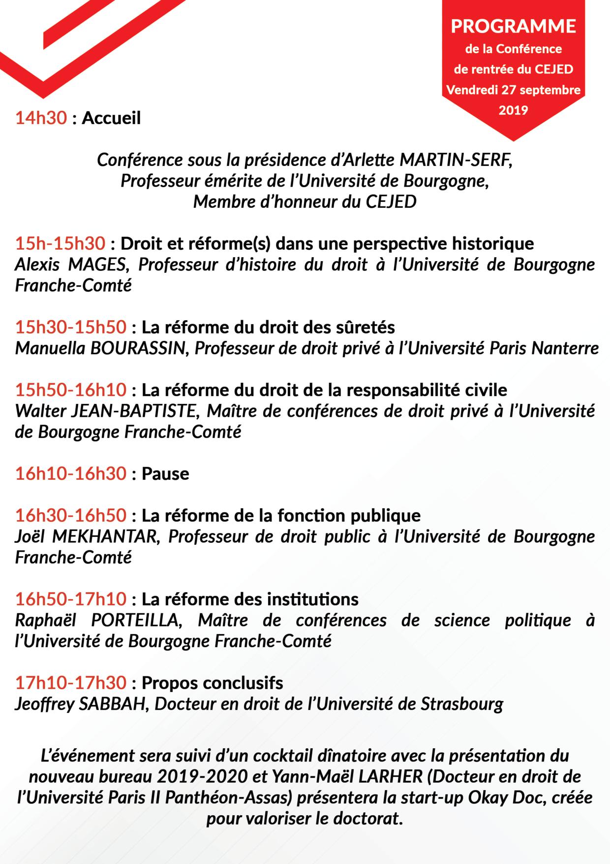 Conférence de rentrée du CEJED2